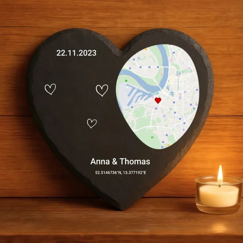 LoveMap™ - Cœur en ardoise personnalisé