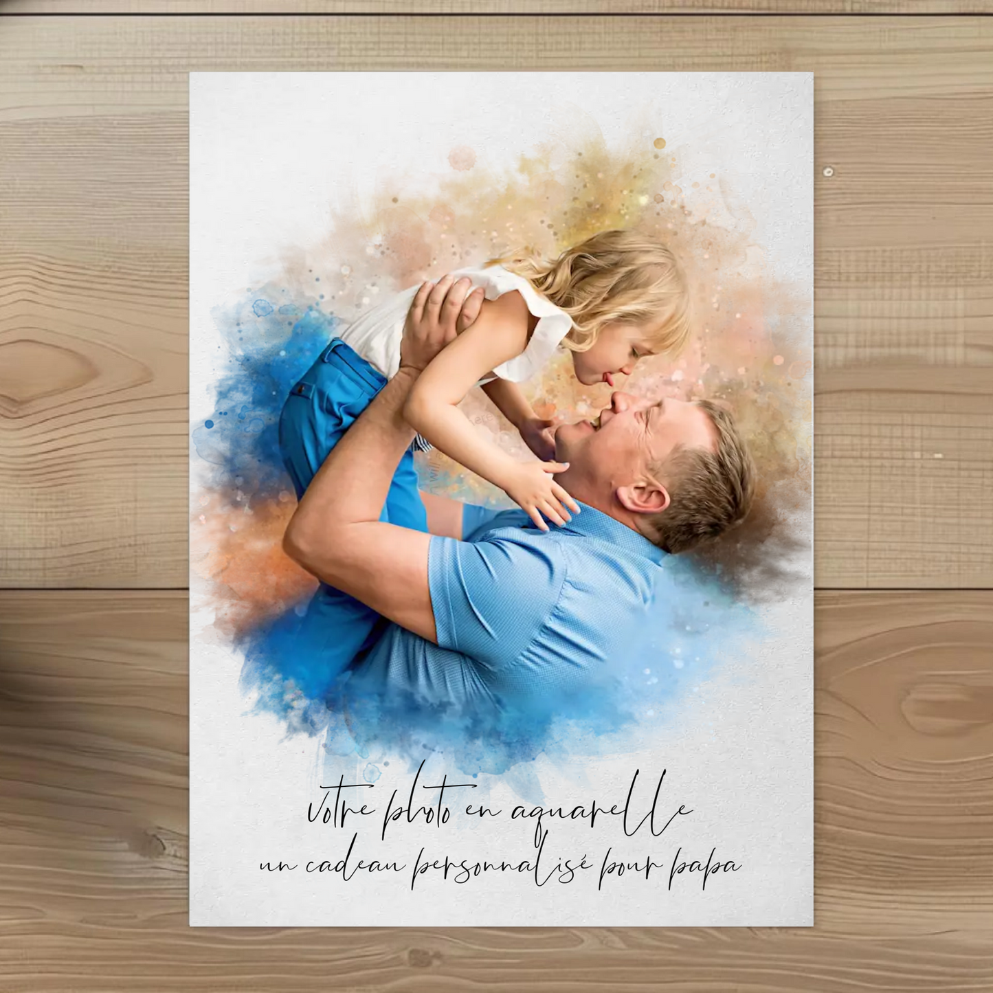 Papa & Moi™ – Toile personnalisée effet aquarelle