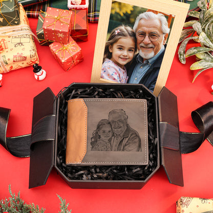 Papa d’Amour™ – Portefeuille en cuir personnalisé pour papa