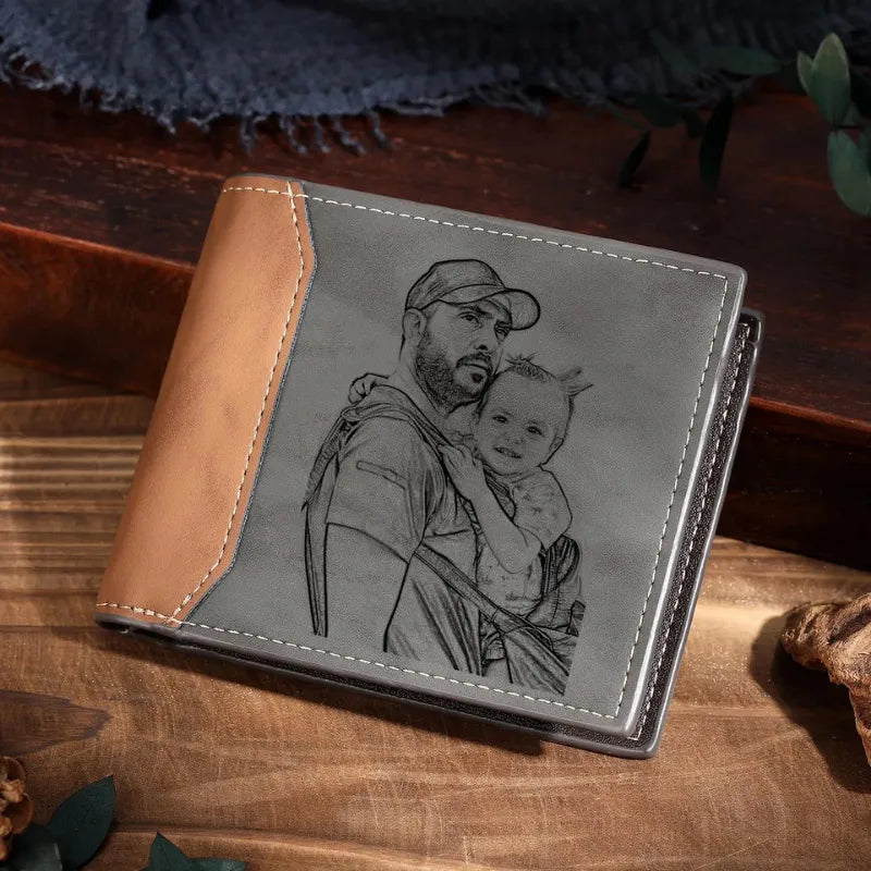 Papa d’Amour™ – Portefeuille en cuir personnalisé pour papa
