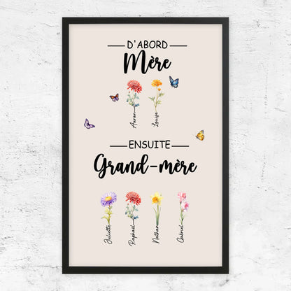Fleurs de Famille™ - Toile personnalisée "D'abord maman, ensuite grand-mère"