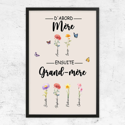 Fleurs de Famille™ - Toile personnalisée "D'abord maman, ensuite grand-mère"