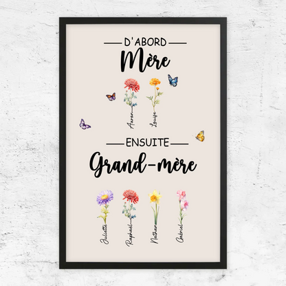Fleurs de Famille™ - Toile personnalisée "D'abord maman, ensuite grand-mère"