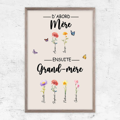 Fleurs de Famille™ - Toile personnalisée "D'abord maman, ensuite grand-mère"