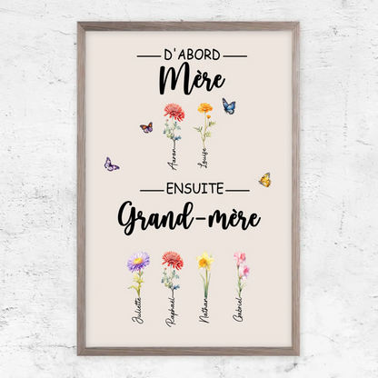 Fleurs de Famille™ - Toile personnalisée "D'abord maman, ensuite grand-mère"