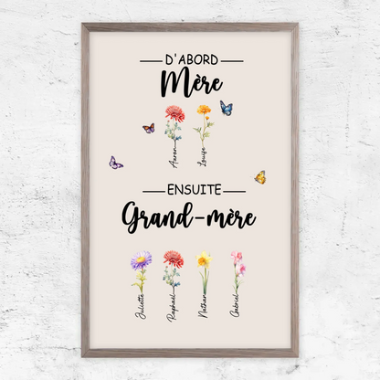 Fleurs de Famille™ - Toile personnalisée "D'abord maman, ensuite grand-mère"