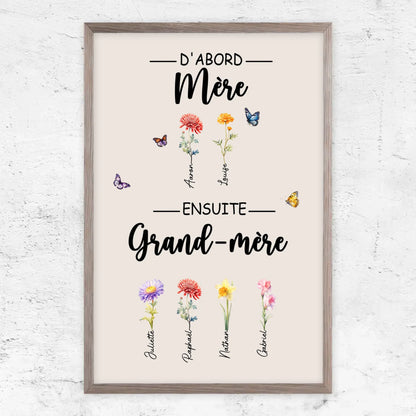 Fleurs de Famille™ - Toile personnalisée "D'abord maman, ensuite grand-mère"