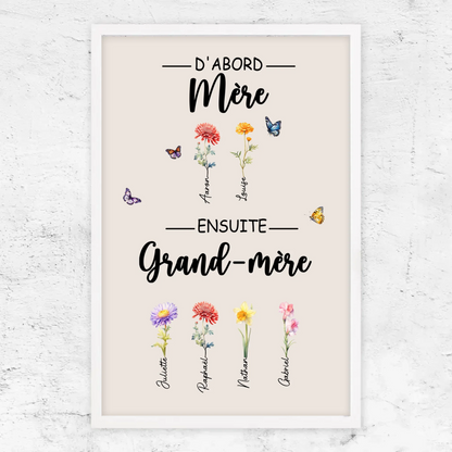 Fleurs de Famille™ - Toile personnalisée "D'abord maman, ensuite grand-mère"