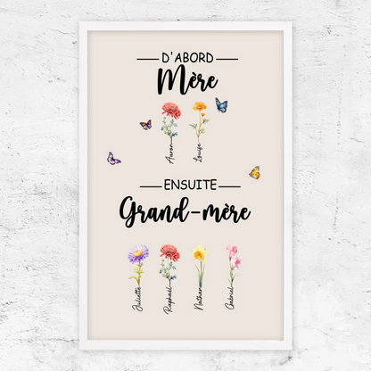 Fleurs de Famille™ - Toile personnalisée "D'abord maman, ensuite grand-mère"