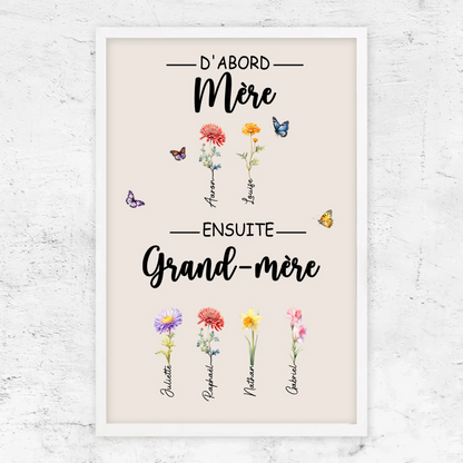 Fleurs de Famille™ - Toile personnalisée "D'abord maman, ensuite grand-mère"