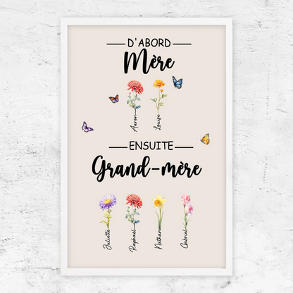 Fleurs de Famille™ - Toile personnalisée "D'abord maman, ensuite grand-mère"