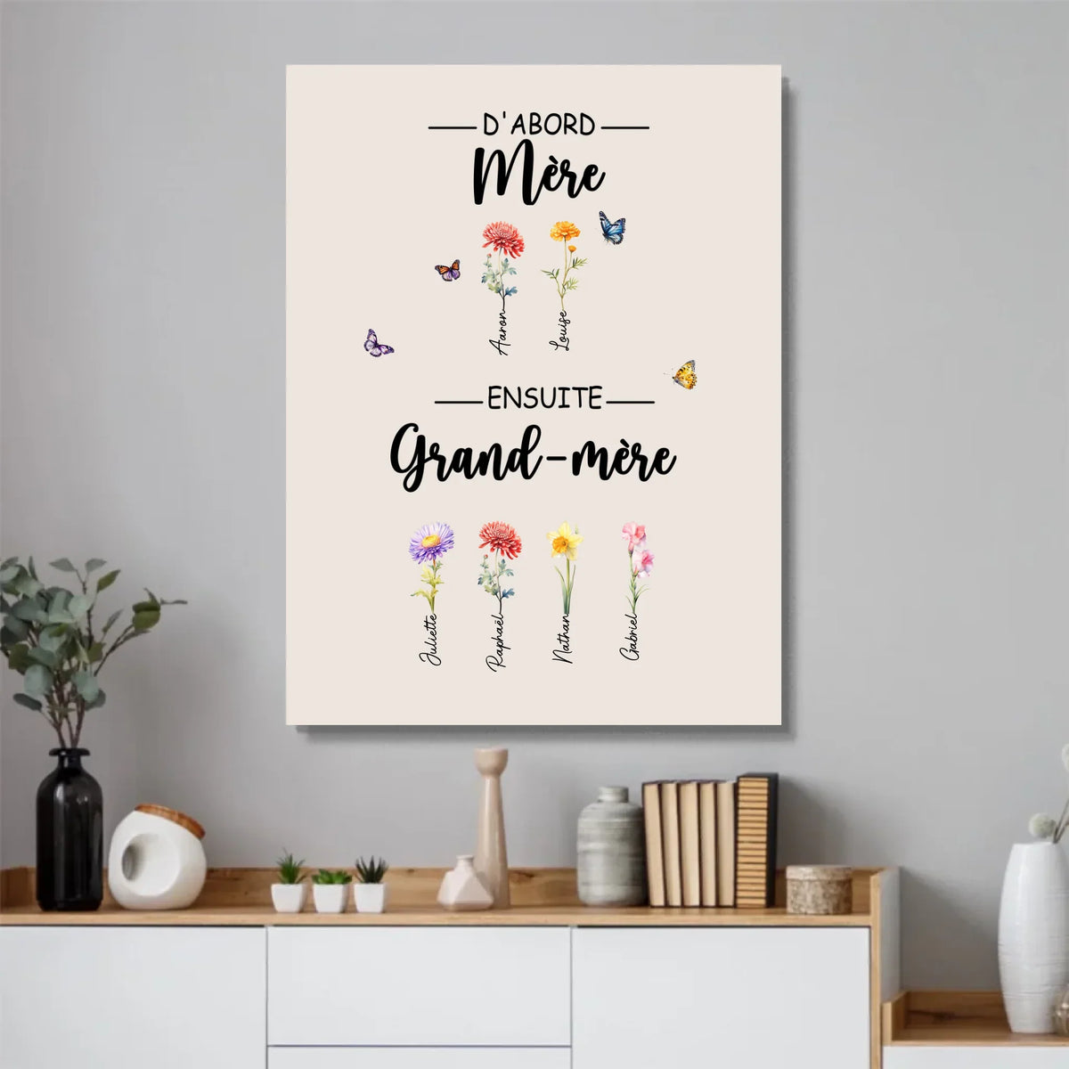 Fleurs de Famille™ - Toile personnalisée "D'abord maman, ensuite grand-mère"