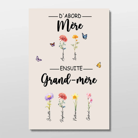 Fleurs de Famille™ - Toile personnalisée "D'abord maman, ensuite grand-mère"