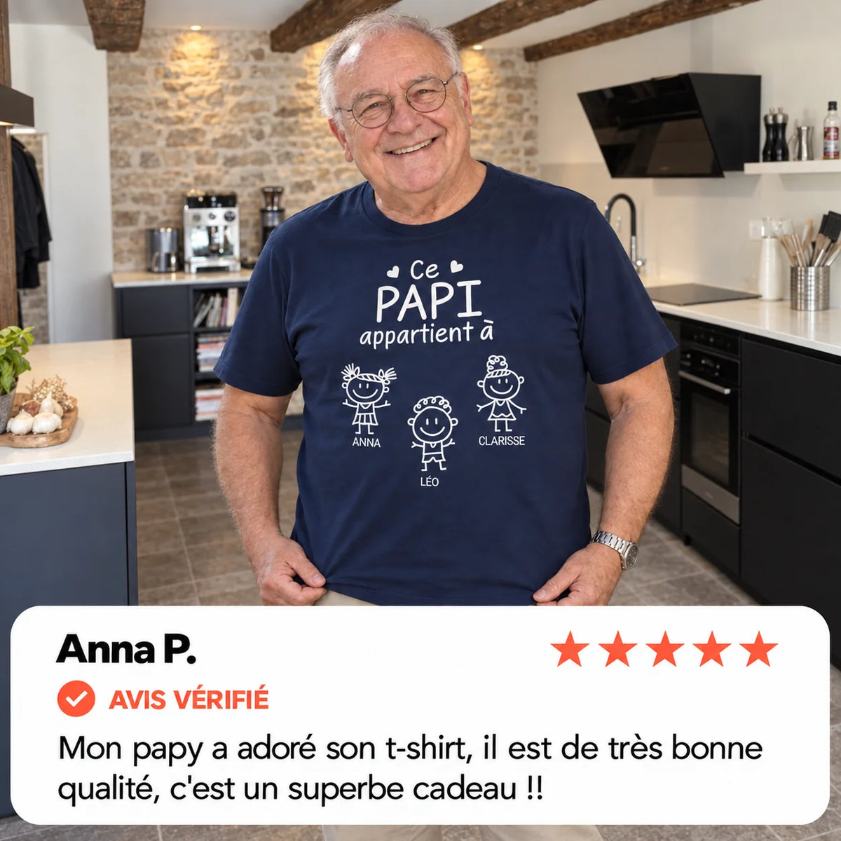 Notre Papy™ - T-shirt personnalisé prénoms petits-enfants
