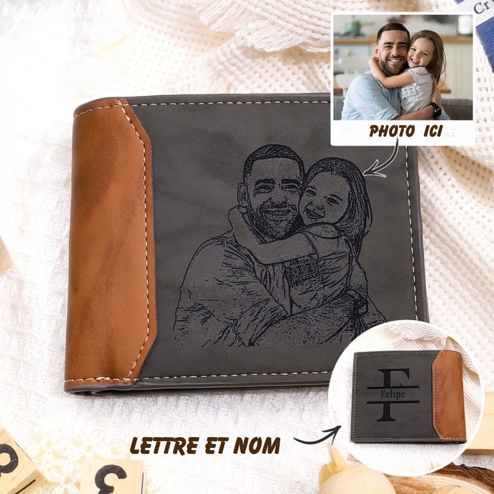 Papa d’Amour™ – Portefeuille en cuir personnalisé pour papa