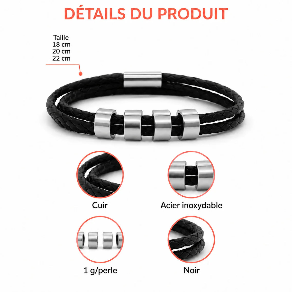 Les Miens™ - Bracelet en cuir personnalisé