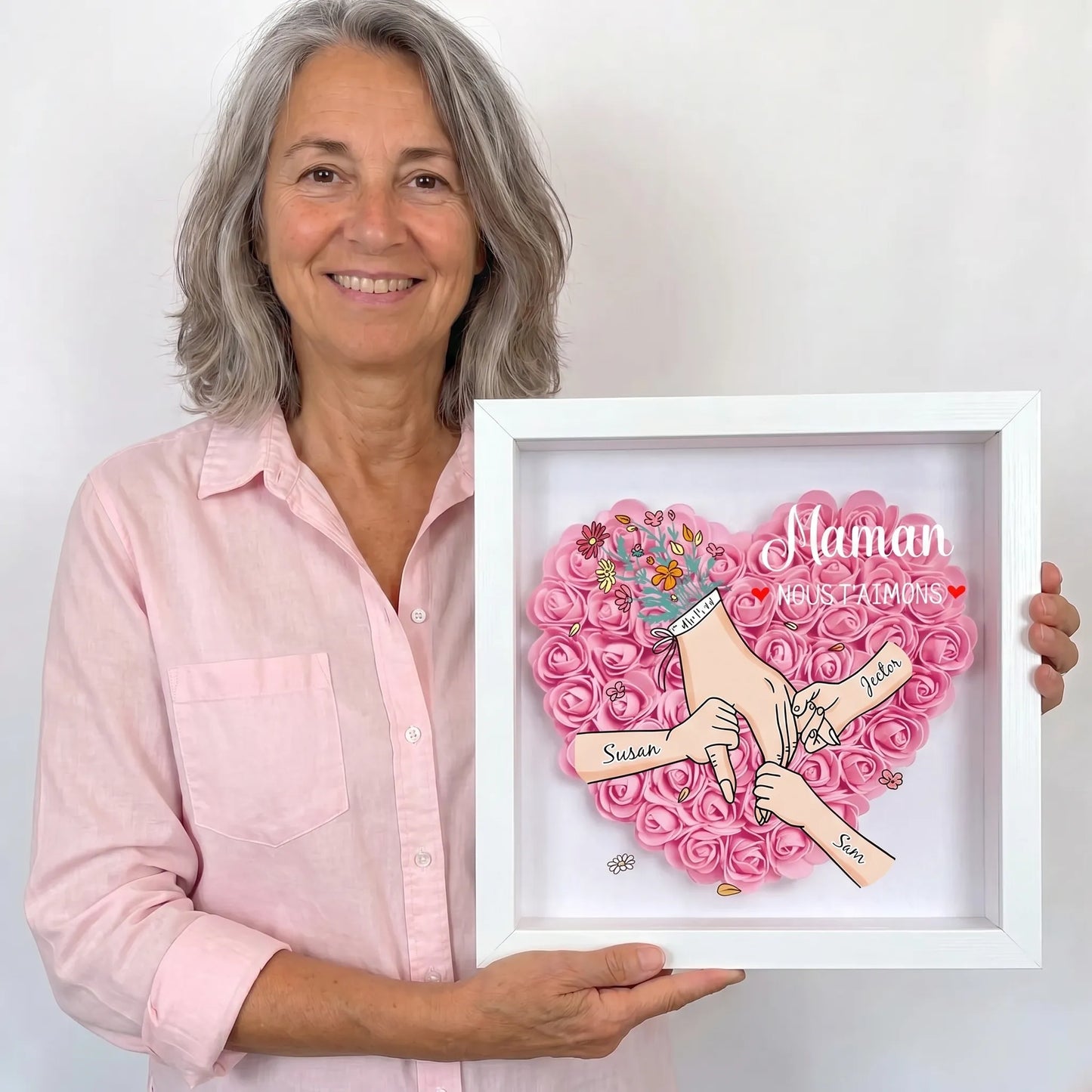 Avec Maman™ - Cadre famille fleuri personnalisé