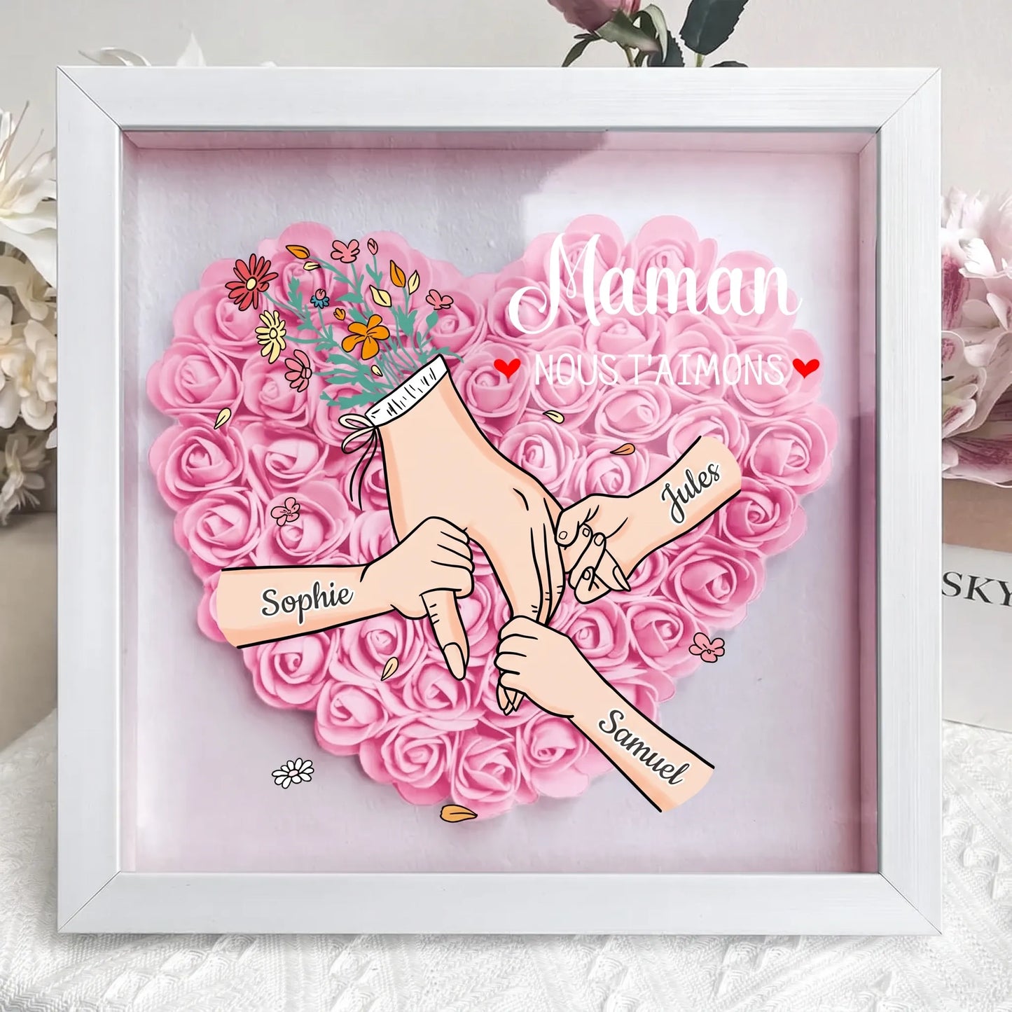 Avec Maman™ - Cadre famille fleuri personnalisé