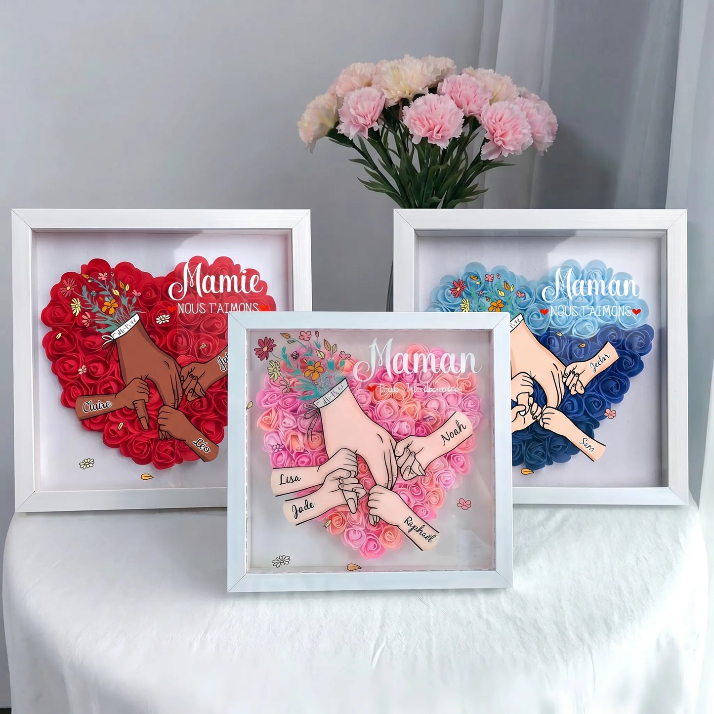 Avec Maman™ - Cadre famille fleuri personnalisé
